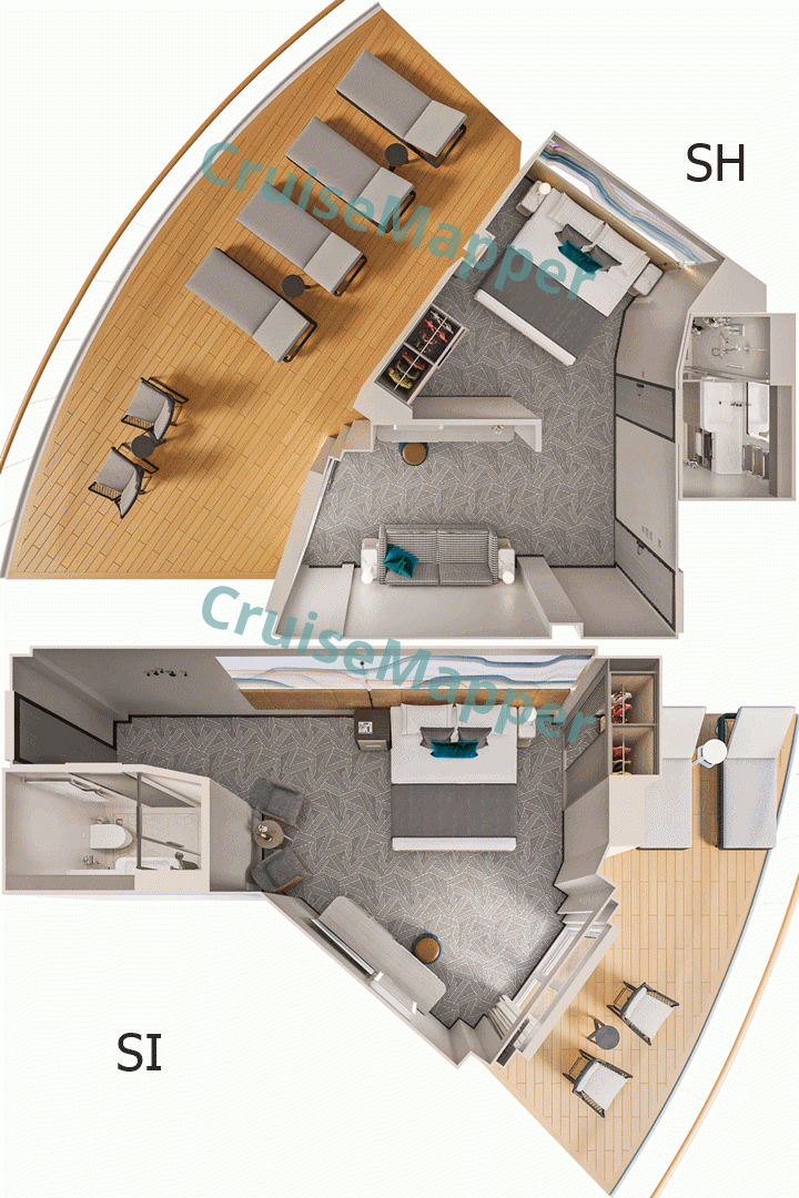 Norwegian Luna Aft-Facing Suite with Large Balcony  floor plan