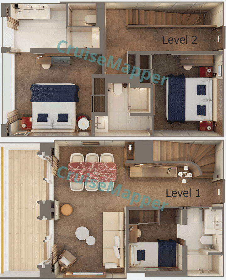 Norwegian Luna The Haven 3-Bedroom Duplex Suite with Large Balcony  floor plan