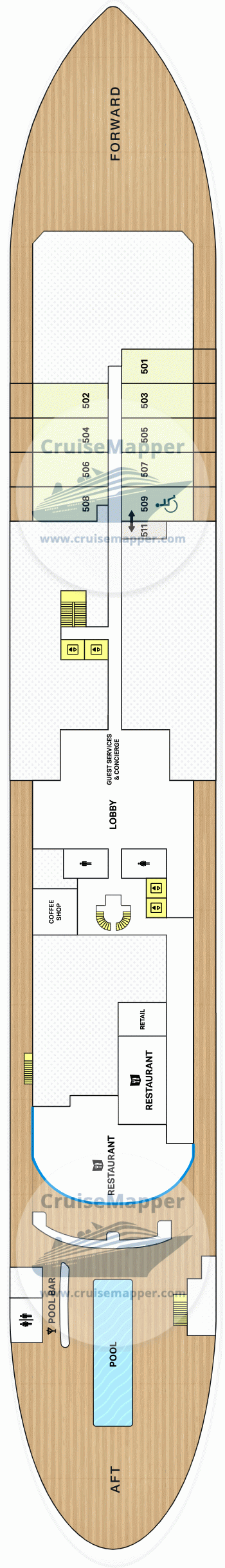 Four Seasons 1 Deck 05 - Cabins-Lobby-Restaurant