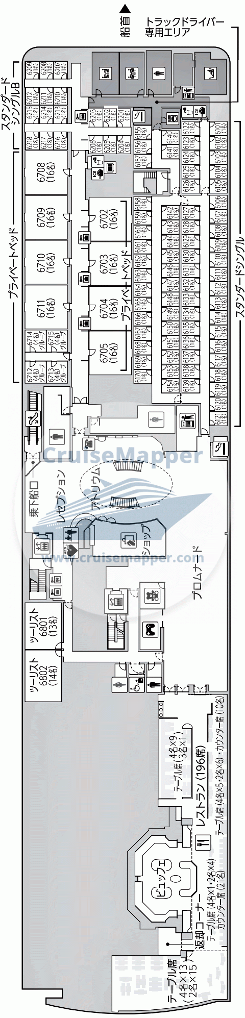 Sunflower Satsuma ferry Deck 06 - Cabins-Lobby-Lounge-Restaurant