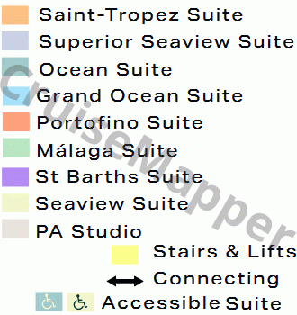 Four Seasons 1 deck 9 plan (Cabins-Bridge) legend