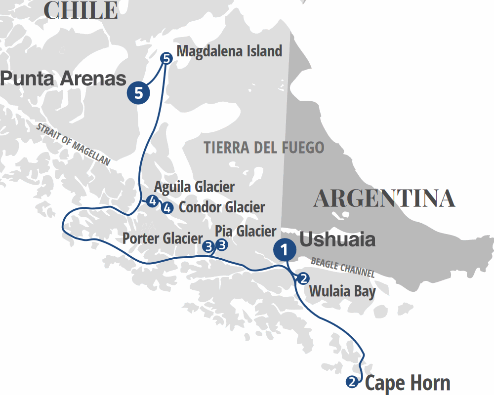 Australis Cruises Patagonia itinerary map